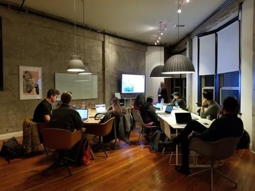 people working together in an office space