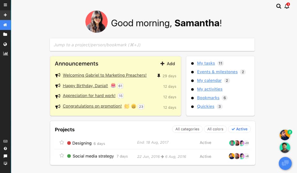 A Google Calendar display titled "Good Morning Samantha," highlighting productivity tools for remote employees.