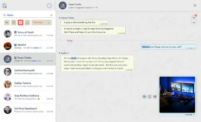 A computer screen displaying a chat message related to remote employee productivity tools.