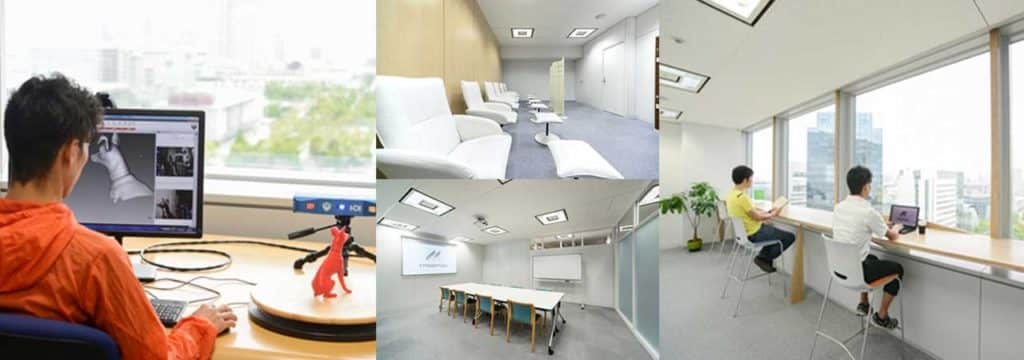 A collage depicting individuals engaged in computer work, highlighting the vibrant coworking culture in Tokyo.