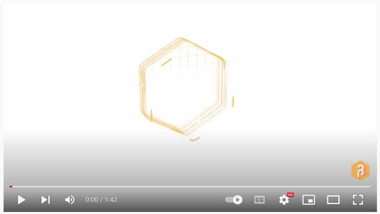 A video player set against a white backdrop, showcasing a yellow square, representing Trois Prime's coworking member feature.