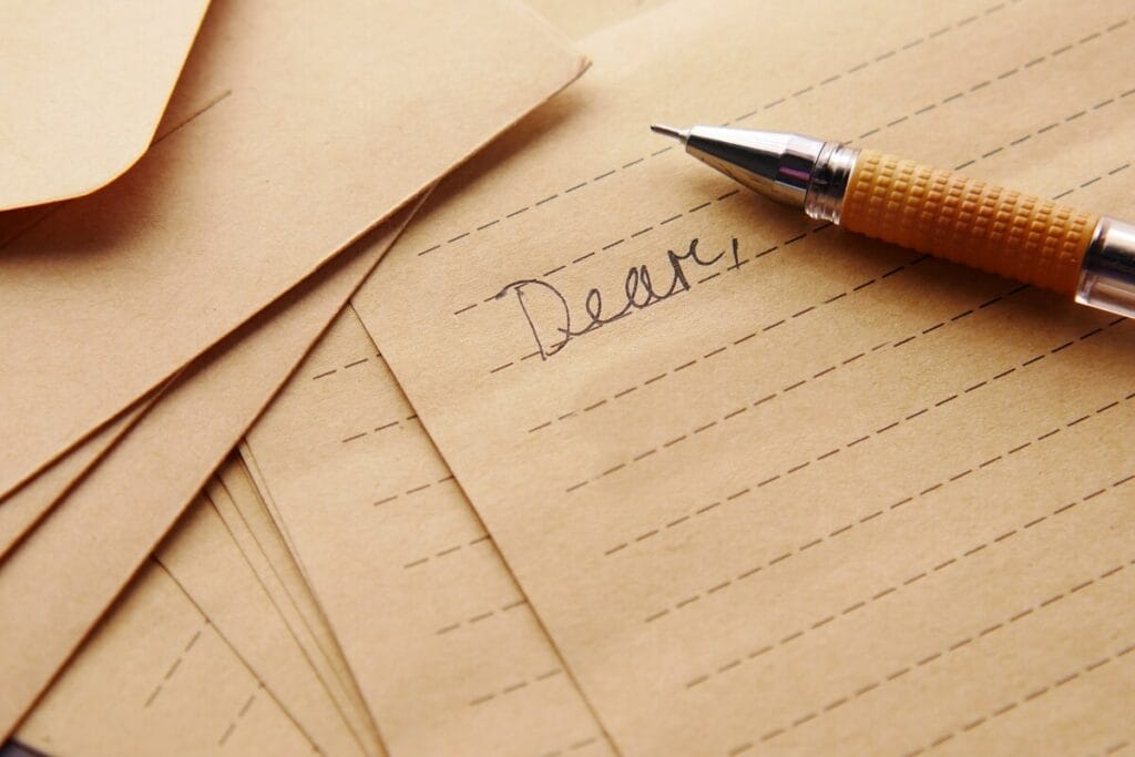 A pen and paper on a desk, illustrating the process of drafting a professional resignation letter.